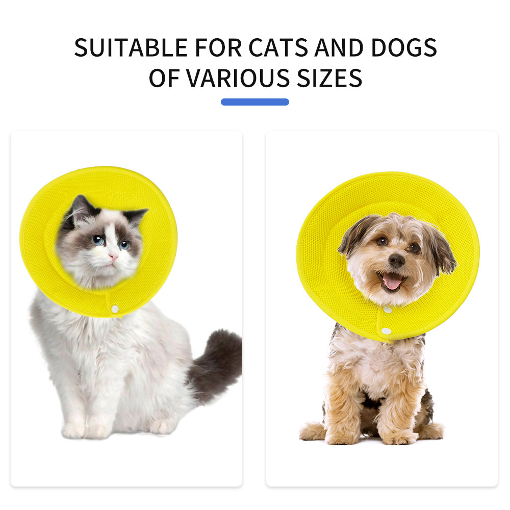 Pet Dog Cat Elizabethan Collar Adjustable Cone Mesh Recovery L-Yellow