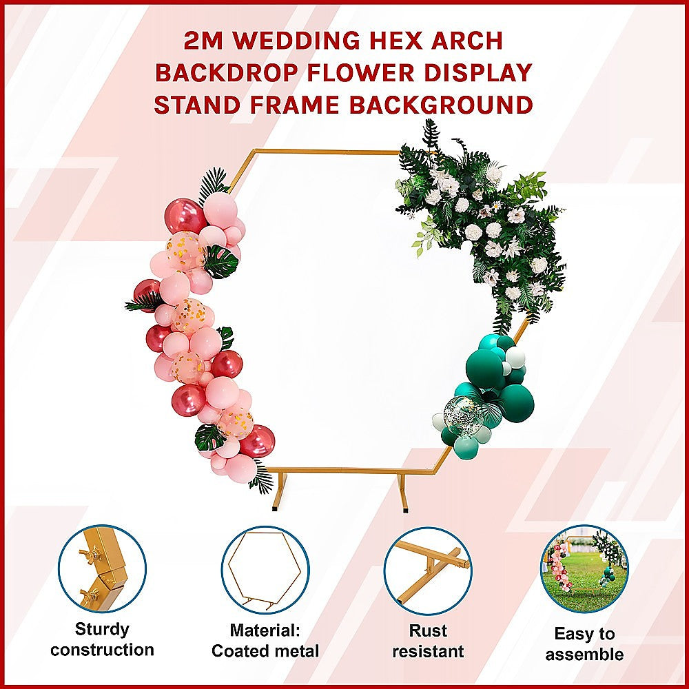 2M Wedding Hex Arch Backdrop Flower Display Stand Frame Background