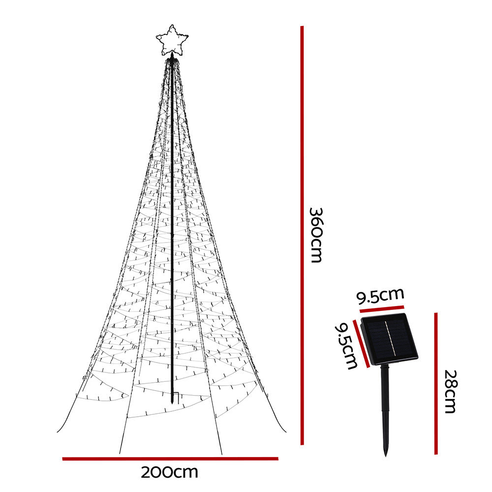 Jingle Jollys Solar Christmas Tree 3.6m 800 LED Net Lights Xmas Trees Decoration