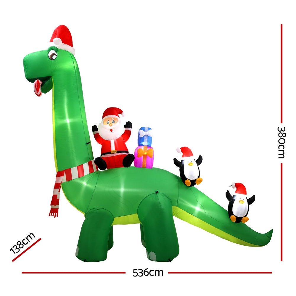 Jingle Jollys Christmas Inflatable Santa Dinosaur 3.8M Illuminated Decorations