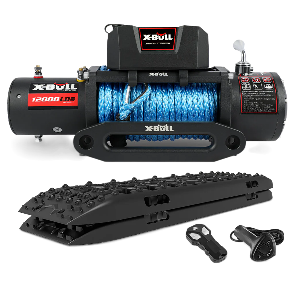 X-BULL 12000LB Electric Winch 12V synthetic rope 4WD with Recovery Tracks Gen3.0 Black