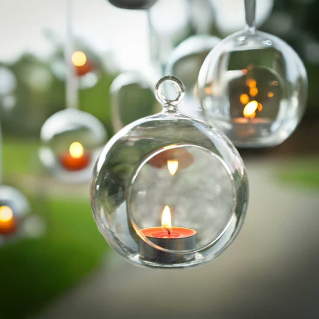 50 x Hanging Clear Glass Ball Tealight Candle Holder  - 10cm Diameter / High