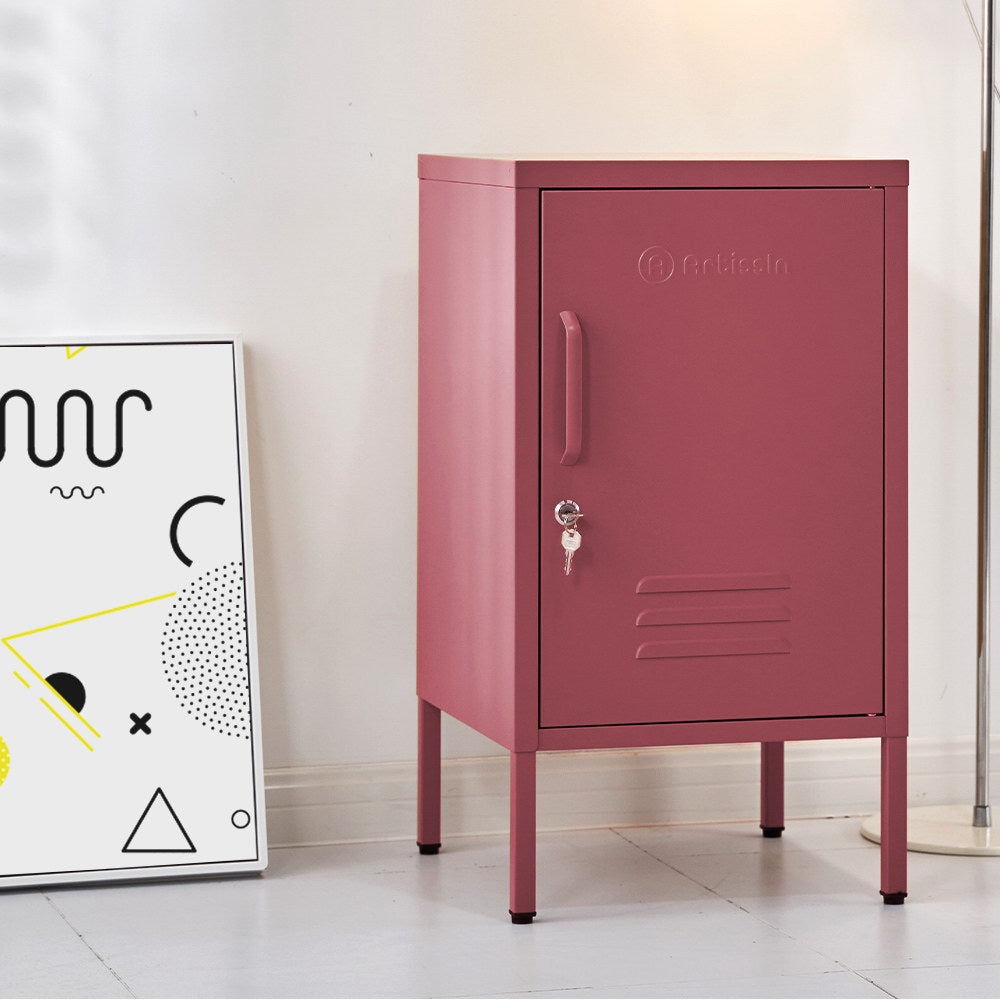 ArtissIn Bedside Table Metal Cabinet - MINI Pink