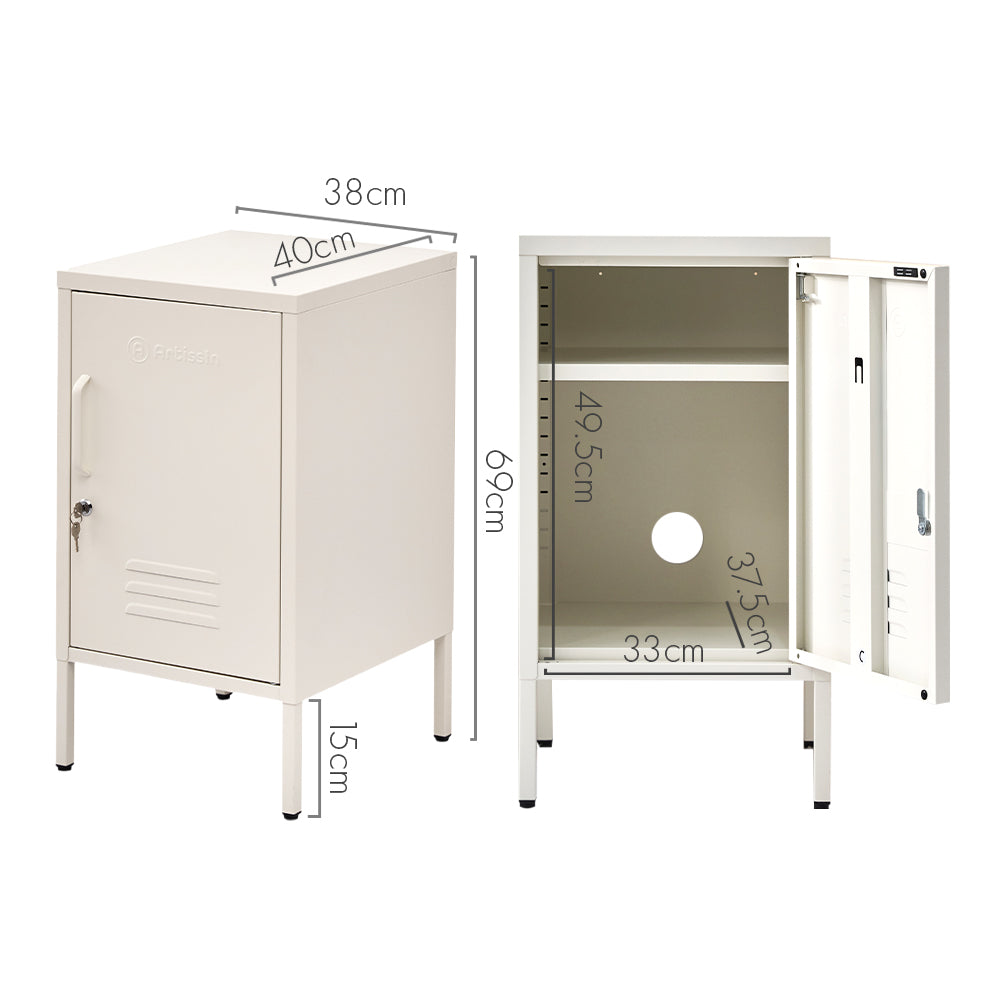 ArtissIn Bedside Table Metal Cabinet - White