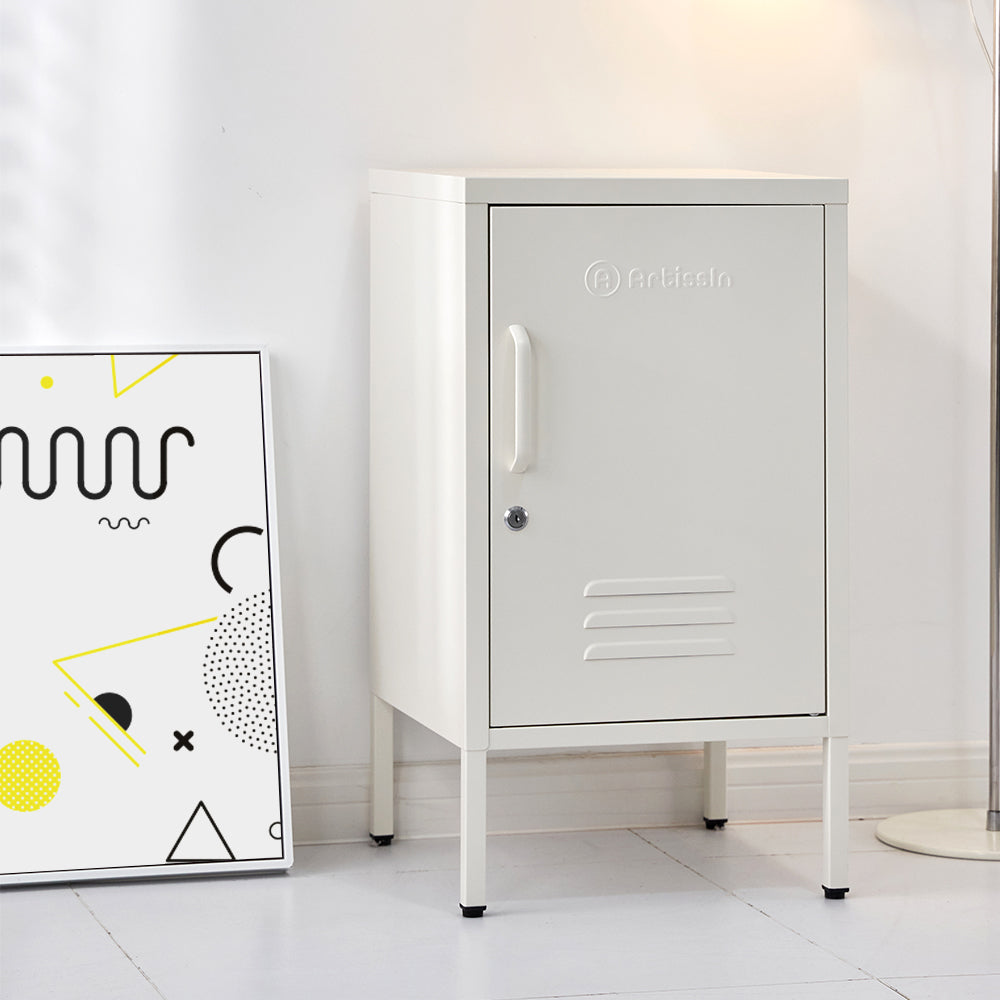 ArtissIn Bedside Table Metal Cabinet - White