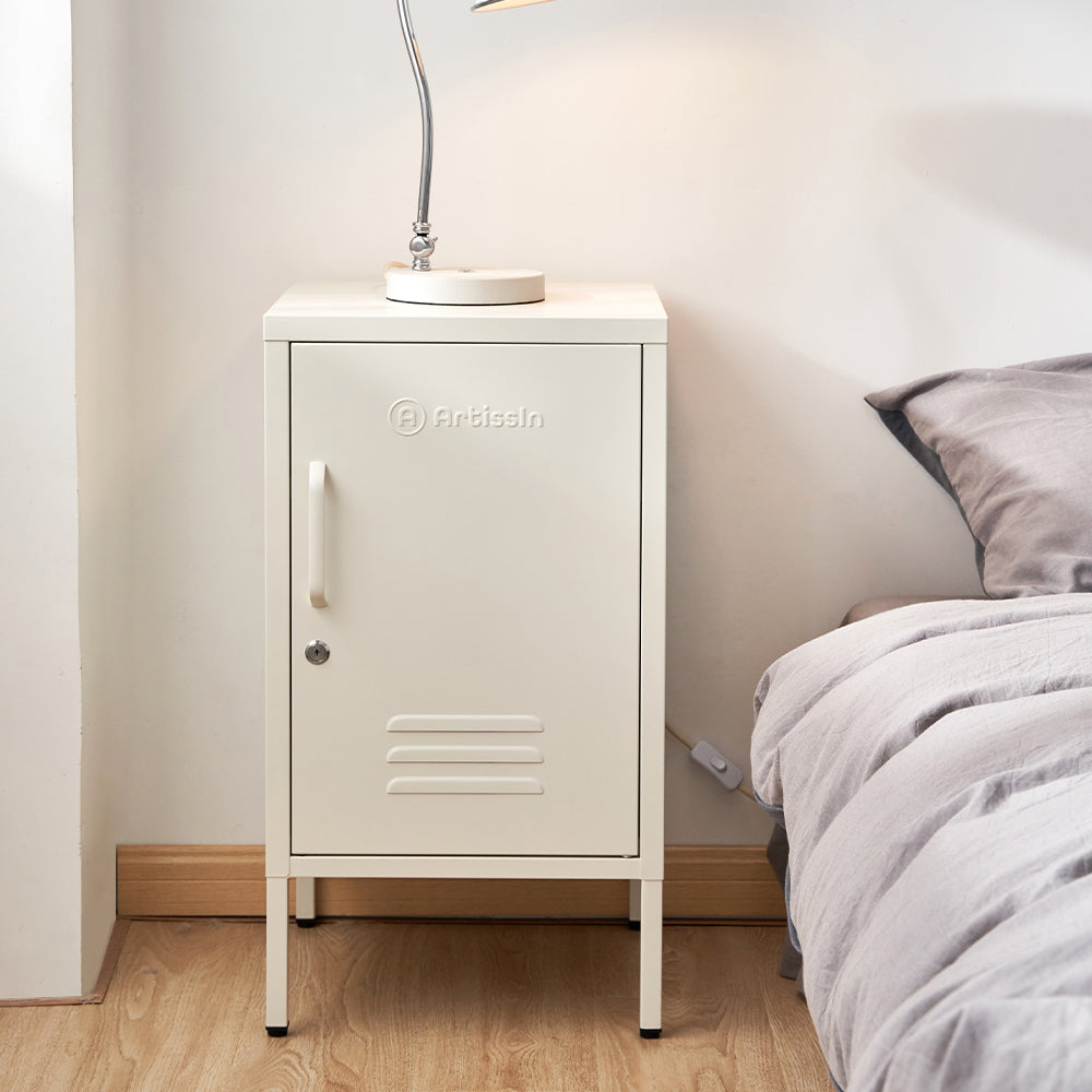 ArtissIn Bedside Table Metal Cabinet - White