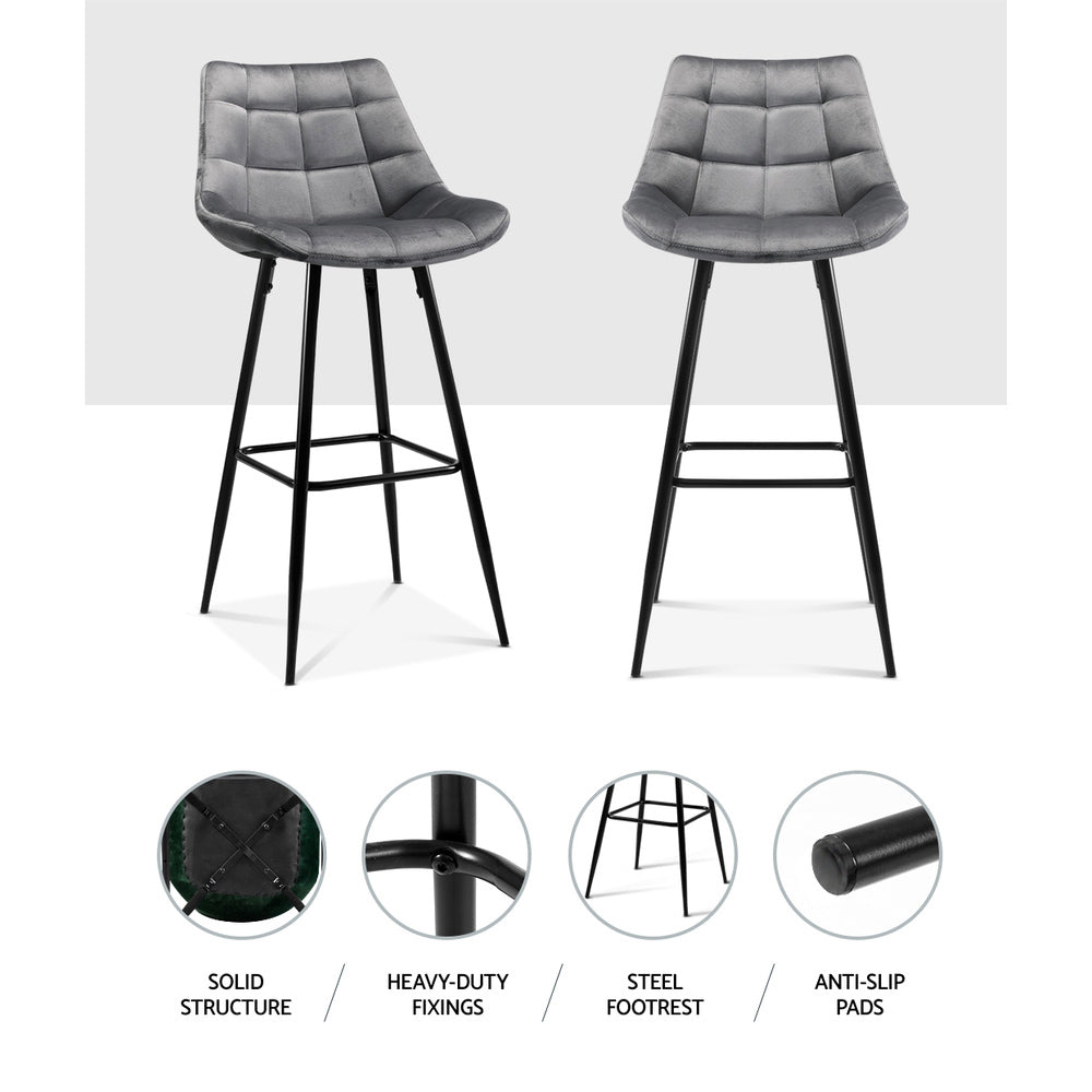 Artiss 2x Bar Stools Velvet Chairs Grey