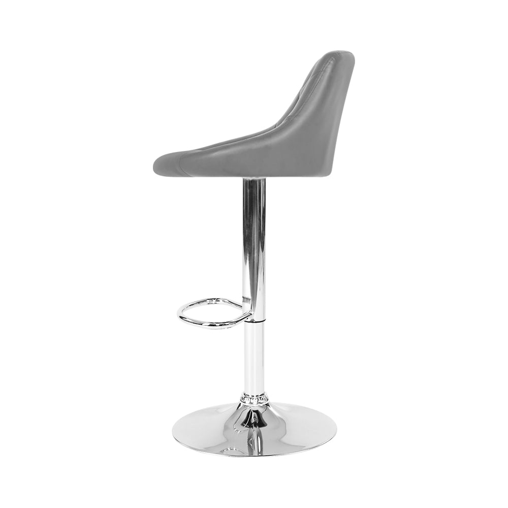 Artiss 2x Bar Stools Leather Padded Gas Lift Grey