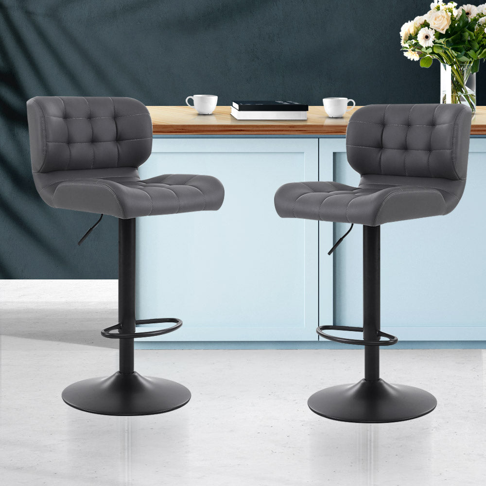 Artiss 2x Bar Stools Gas Lift Leather Padded Grey