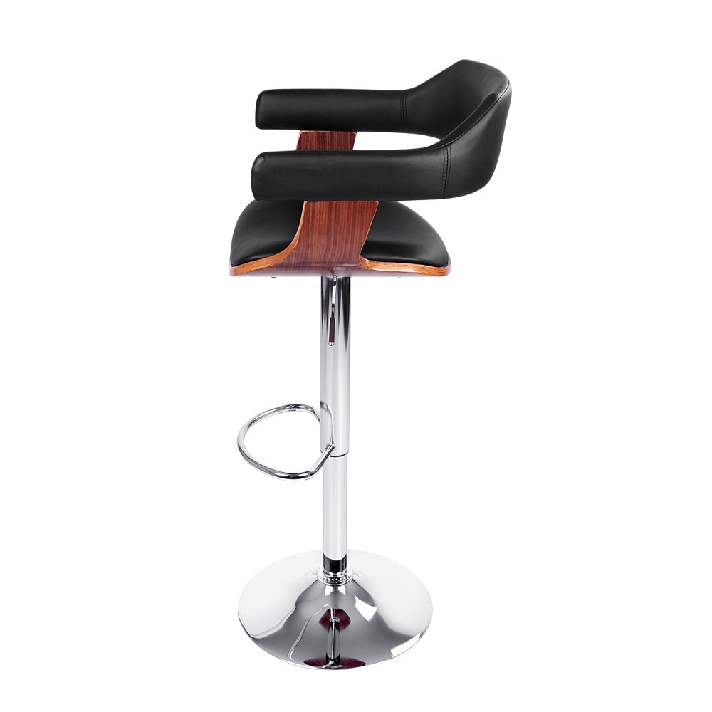 Artiss Bar Stools Gas Lift Leather w/Armrest Black