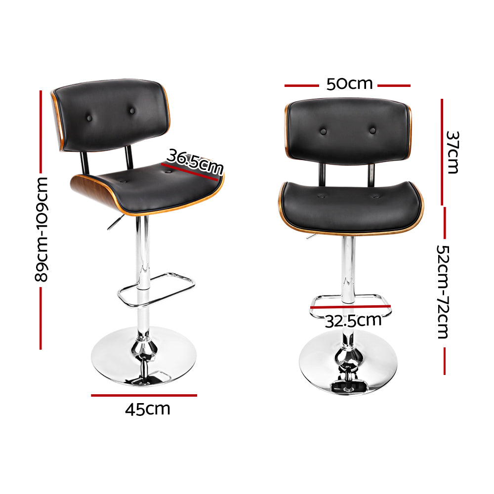 Artiss 2x Bar Stools Gas Lift Leather Black