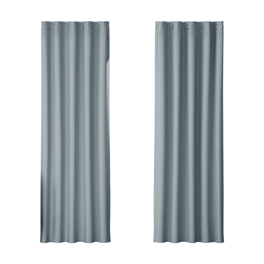 Artiss 2X Blockout Curtains Eyelet 180x213cm Grey Shine