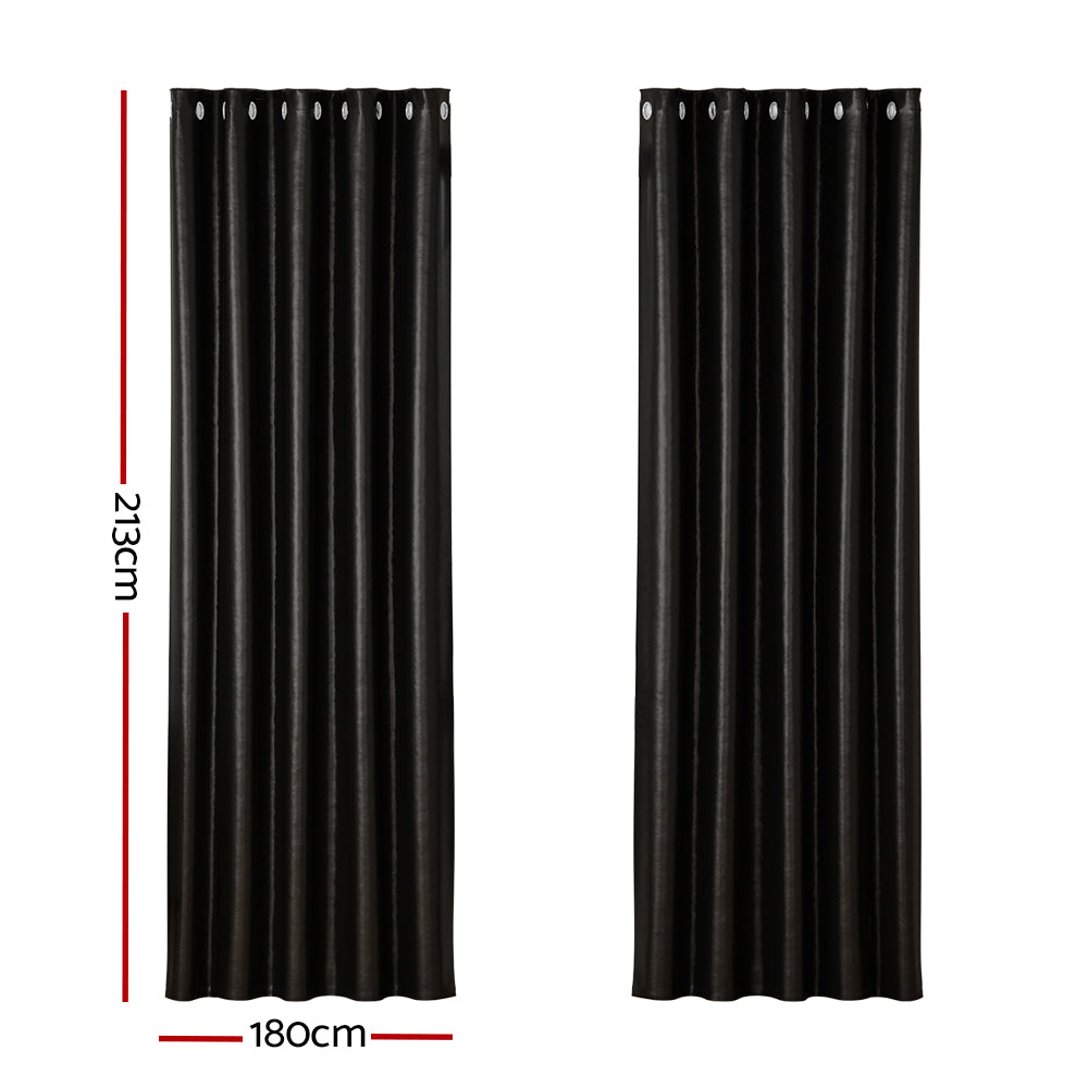 Artiss 2X Blockout Curtains Eyelet 180x213cm Black Shine