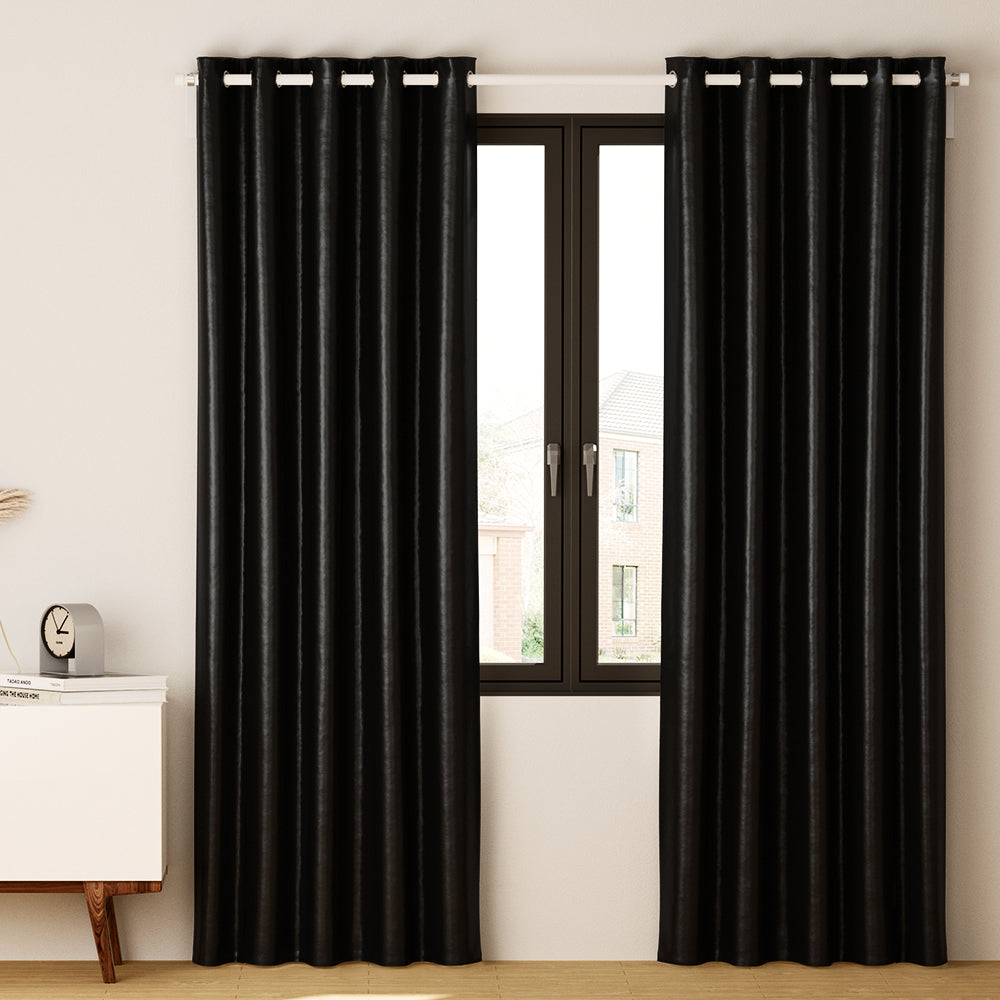 Artiss 2X Blockout Curtains Eyelet 300x230cm Black Shine