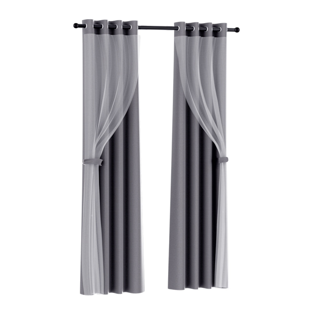 Artiss 2X 132x242cm Blockout Sheer Curtains Charcoal