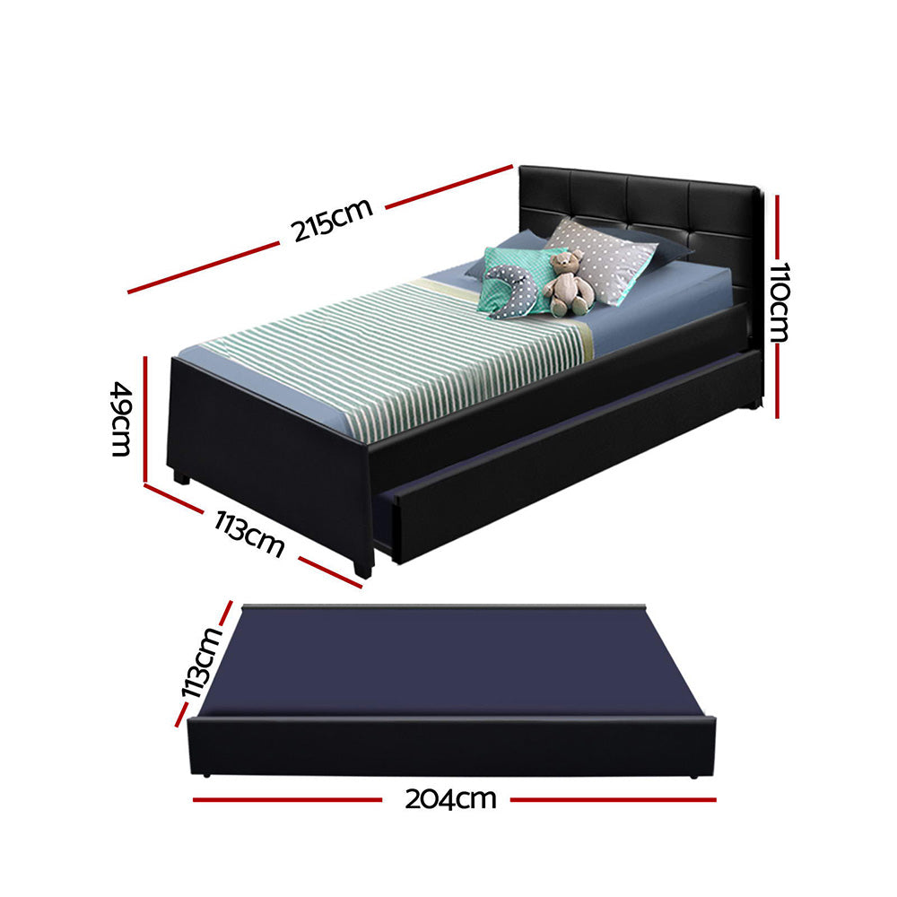 Artiss Bed Frame King Single Size Trundle Daybed Black