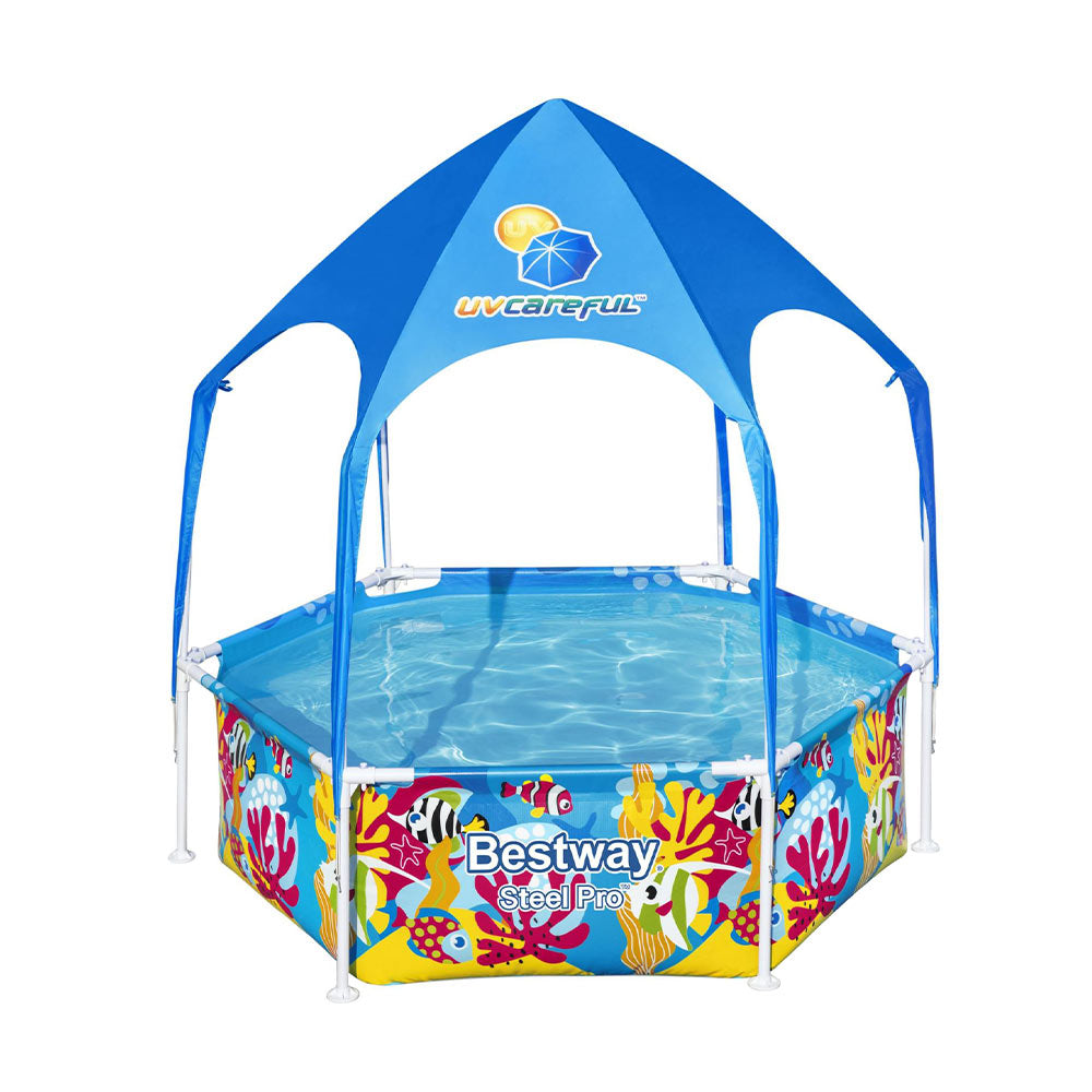 Bestway Kids Pool 183x51cm Steel Frame Swimming Play Pools Canopy 930L