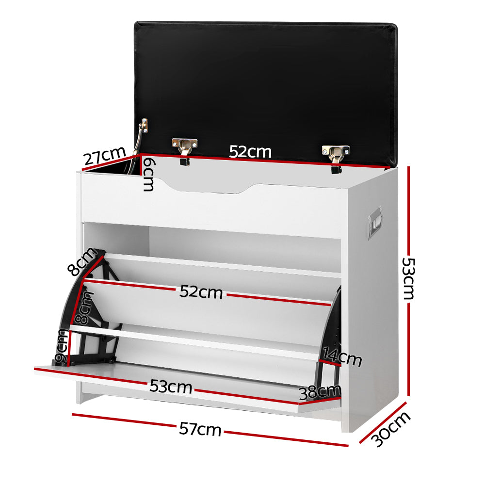 Artiss Shoe Rack Cabinet Bench 3-tier 15 Pairs White