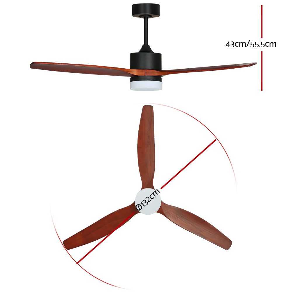 Devanti 52'' Ceiling Fan AC Motor 3 Blades w/Light - Dark Wood