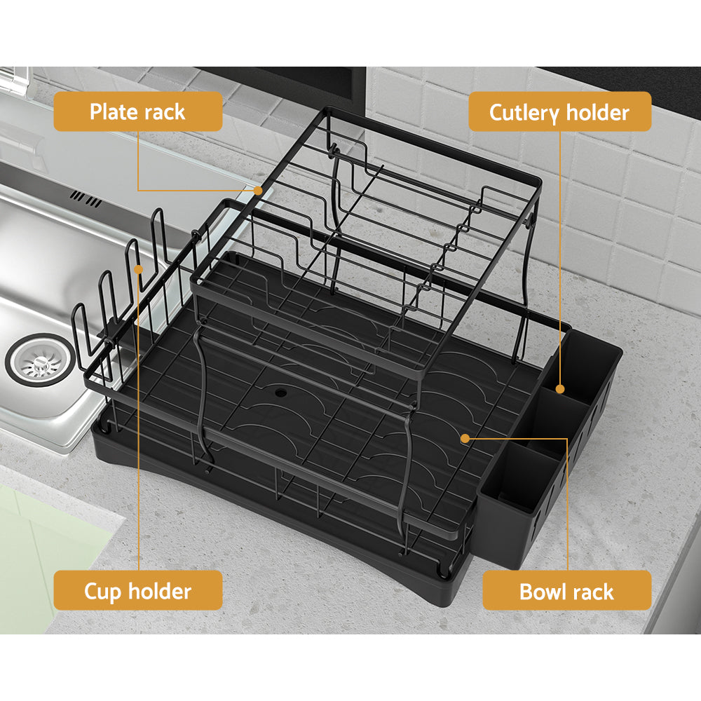 Cefito Dish Rack Expandable Drying Drainer Cutlery Holder Tray Kitchen 2 Tiers