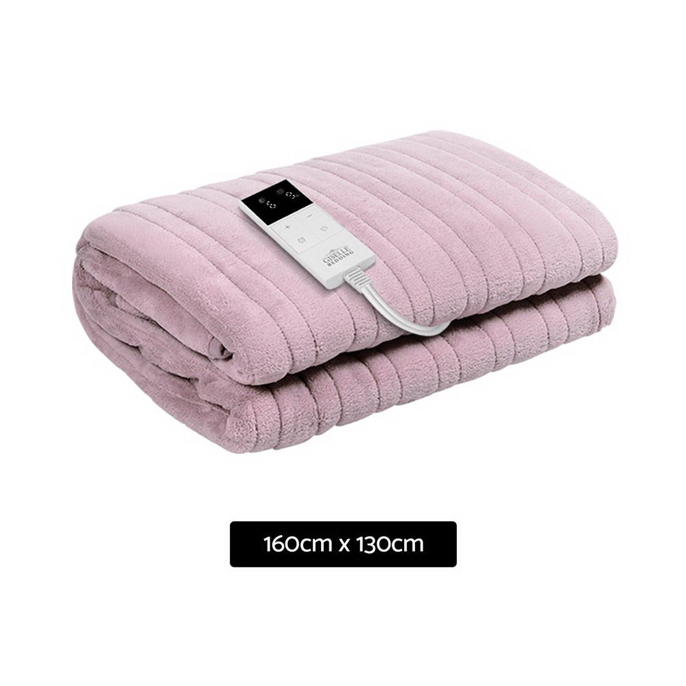 Giselle Electric Throw Rug Heated Blanket Fleece Pink