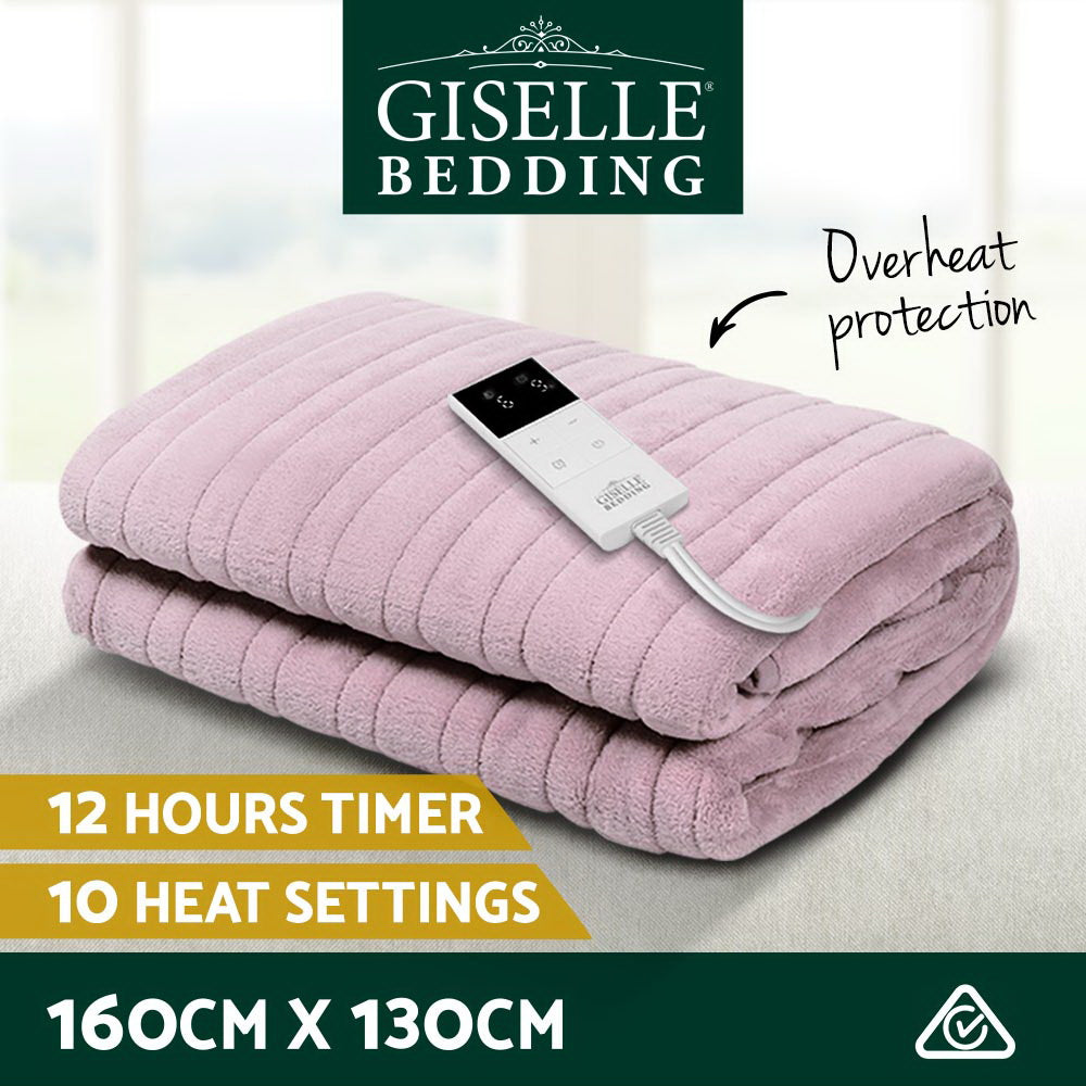 Giselle Electric Throw Rug Heated Blanket Fleece Pink