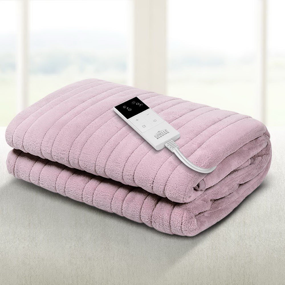 Giselle Electric Throw Rug Heated Blanket Fleece Pink