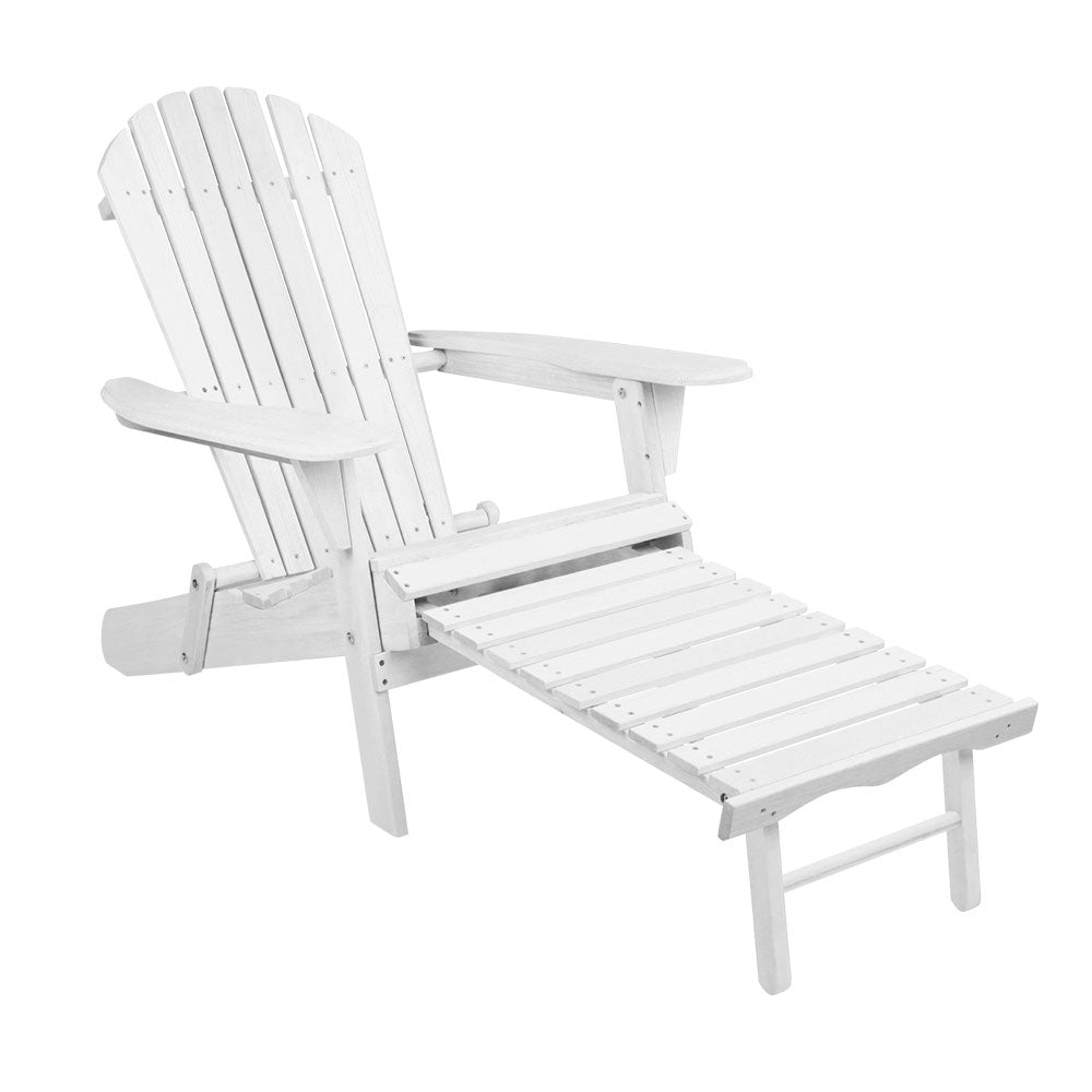 Gardeon Sun Lounge Outdoor Chairs Wooden Foldable Patio Furniture Adirondack White