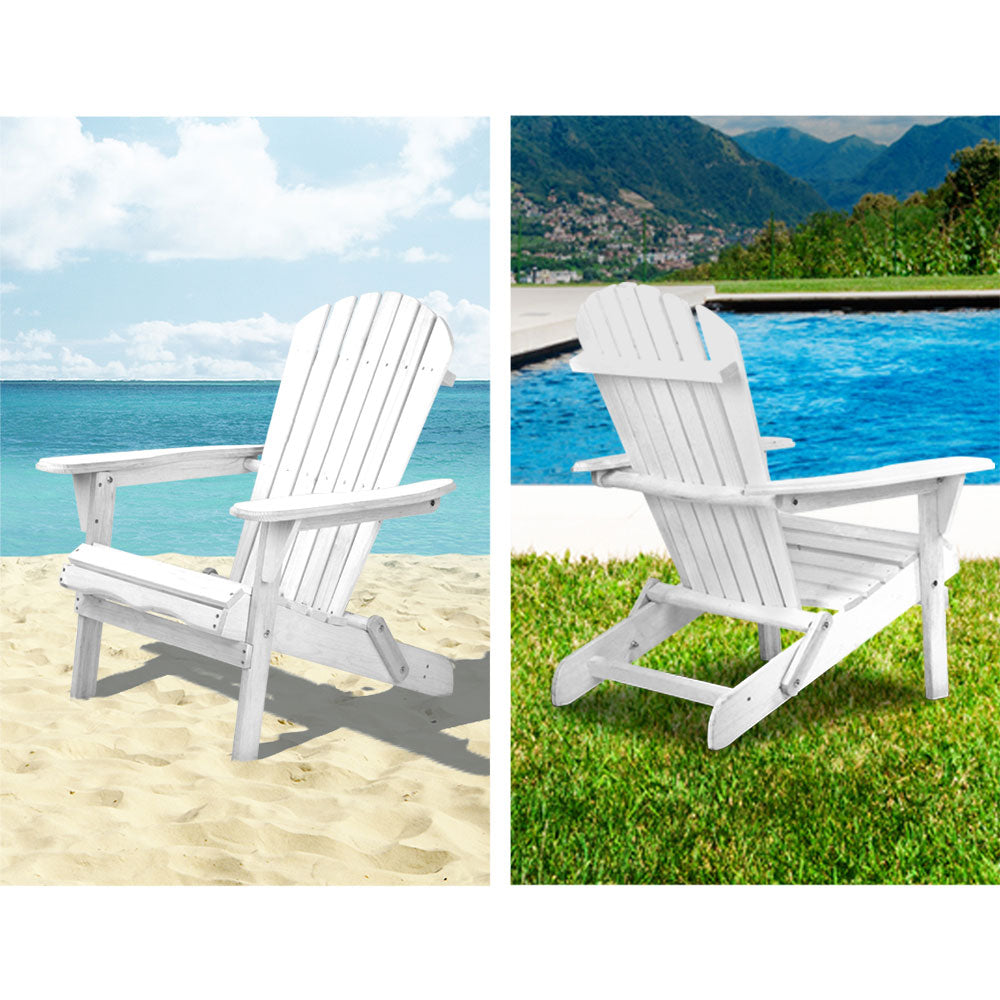 Gardeon 3PC Adirondack Outdoor Table and Chairs Wooden Foldable Beach Chair White