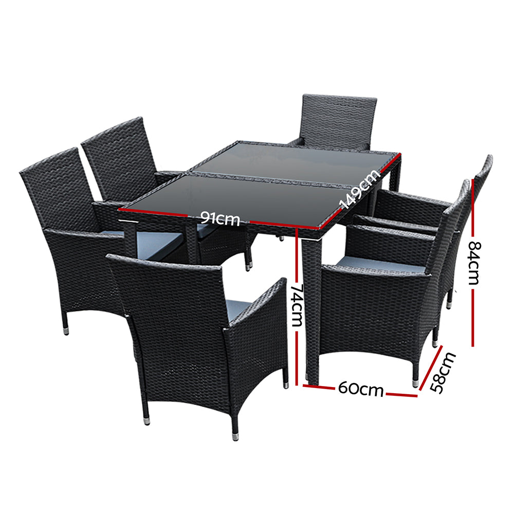 Gardeon Outdoor Dining Set 7 Piece Wicker Lounge Setting Black