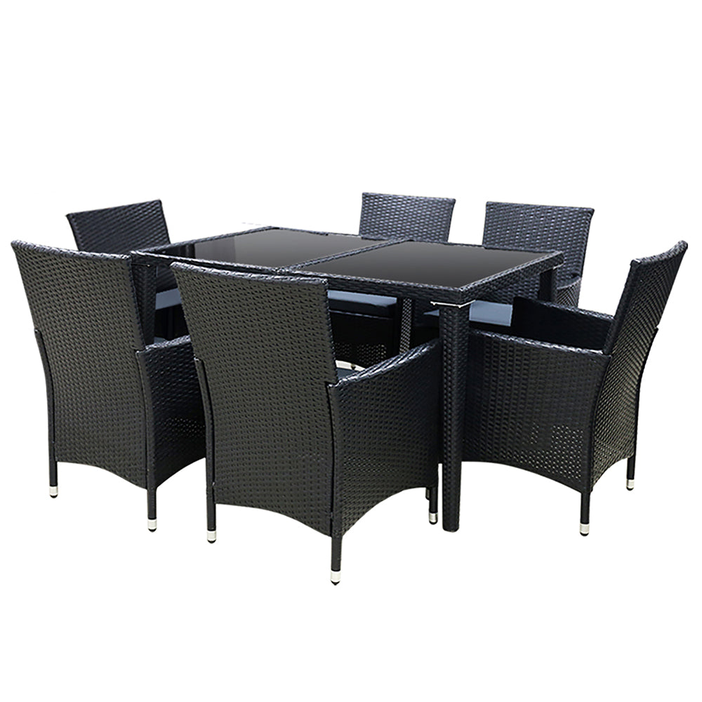 Gardeon Outdoor Dining Set 7 Piece Wicker Lounge Setting Black