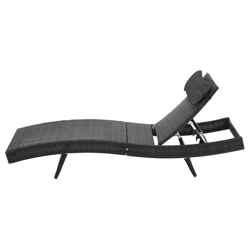 Gardeon Sun Lounge Wicker Lounger Outdoor Furniture Beach Chair Garden Adjustable Black