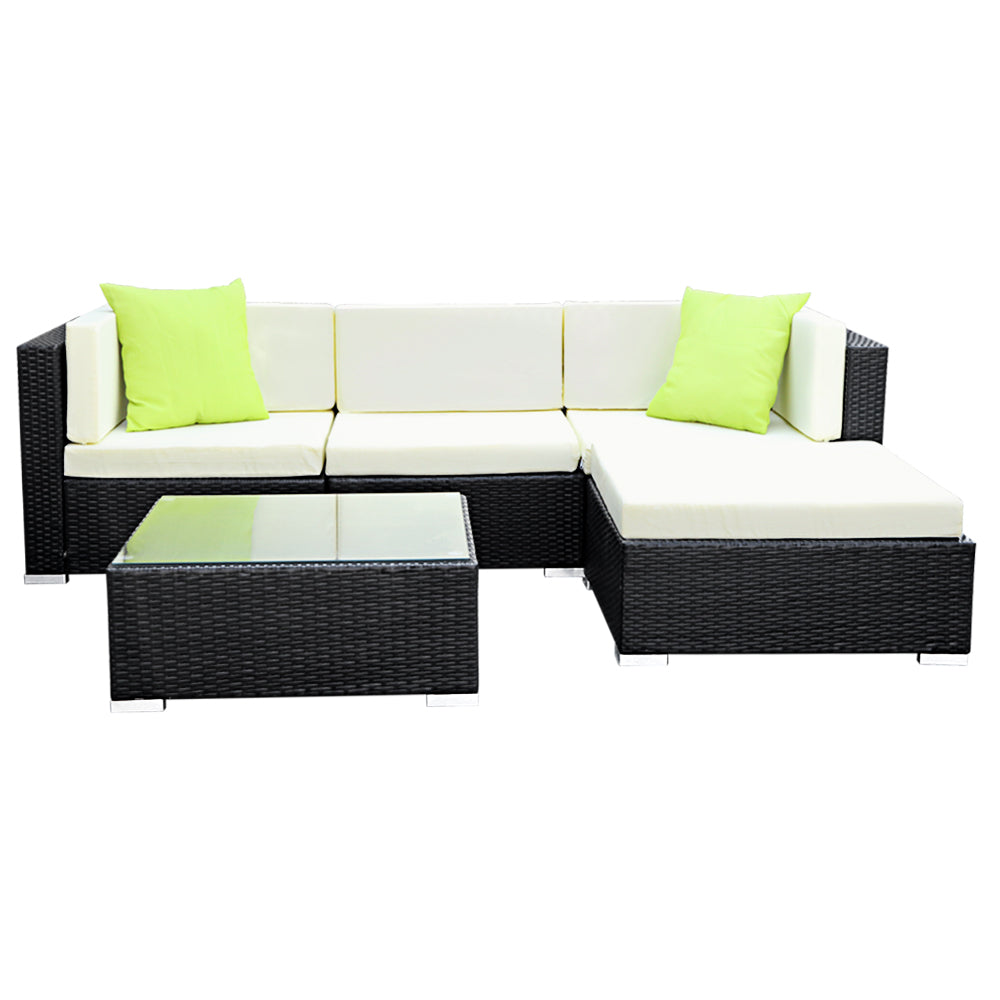 Gardeon 5-Piece Outdoor Sofa Set Wicker Couch Lounge Setting 4 Seater