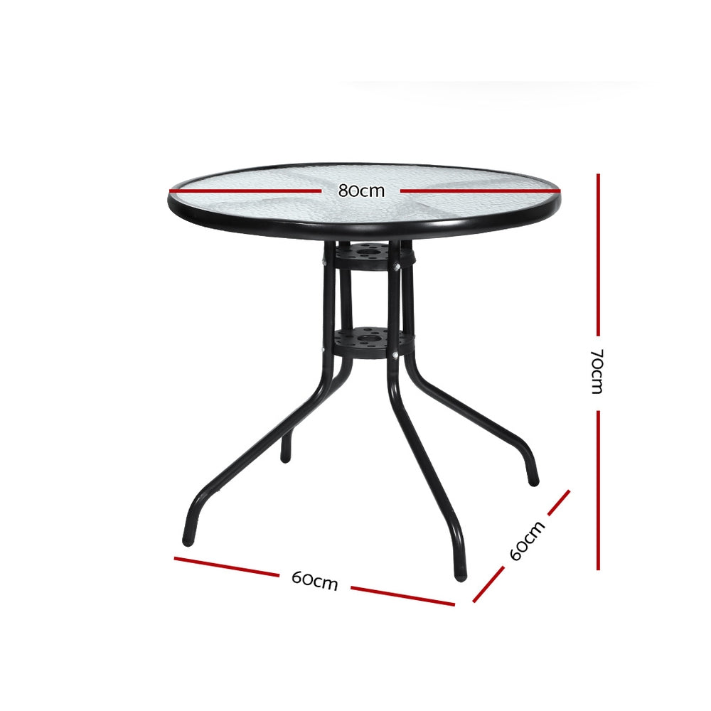 Gardeon Outdoor Bar Table Glass Cafe Table Steel Side Parasol Hole