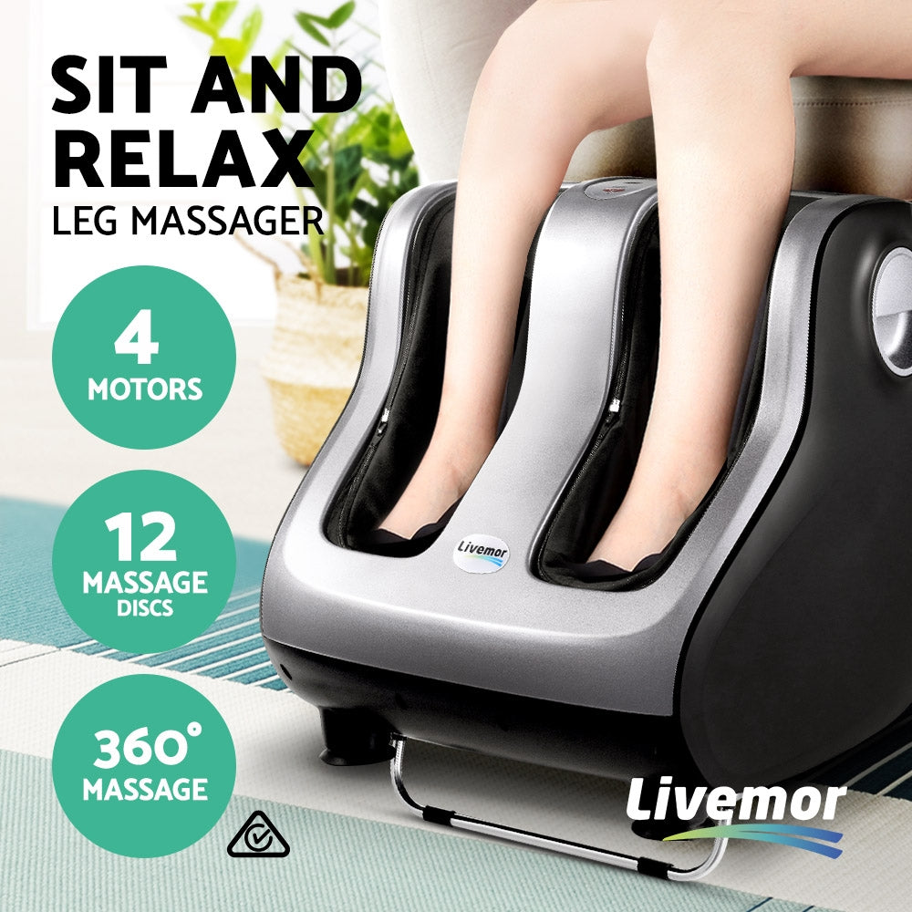 Livemor Foot Massager Shiatsu Massagers Electric Roller Calf Leg Kneading Silver