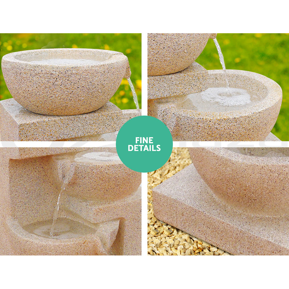 Gardeon Solar Water Feature Cascading Fountain 4-Tier Bowl LED Lights 72CM Sand