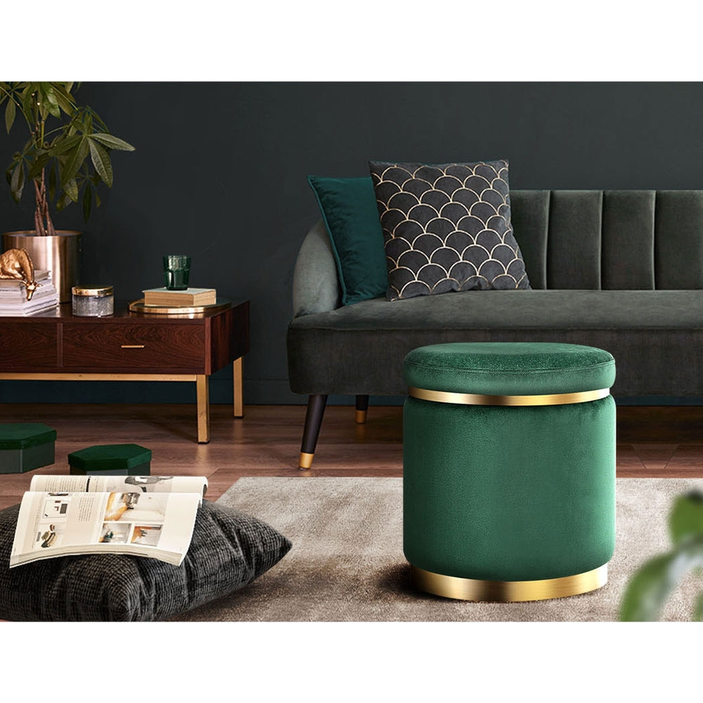 Artiss Ottoman Foot Stool Round Velvet Green