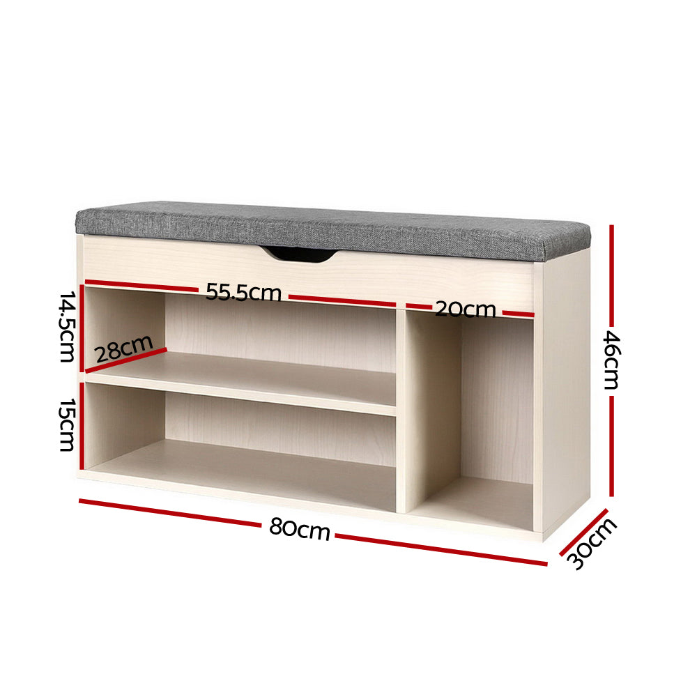 Artiss Shoe Rack Bench Shoe Cabinet 9 Pairs Pine Dora