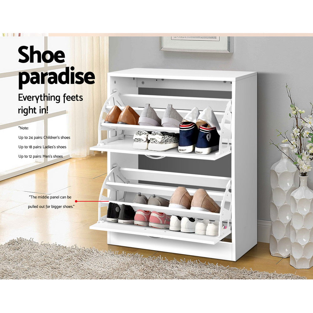 Artiss Shoe Rack Cabinet 24 Pairs Adjustable Shelves White Iris