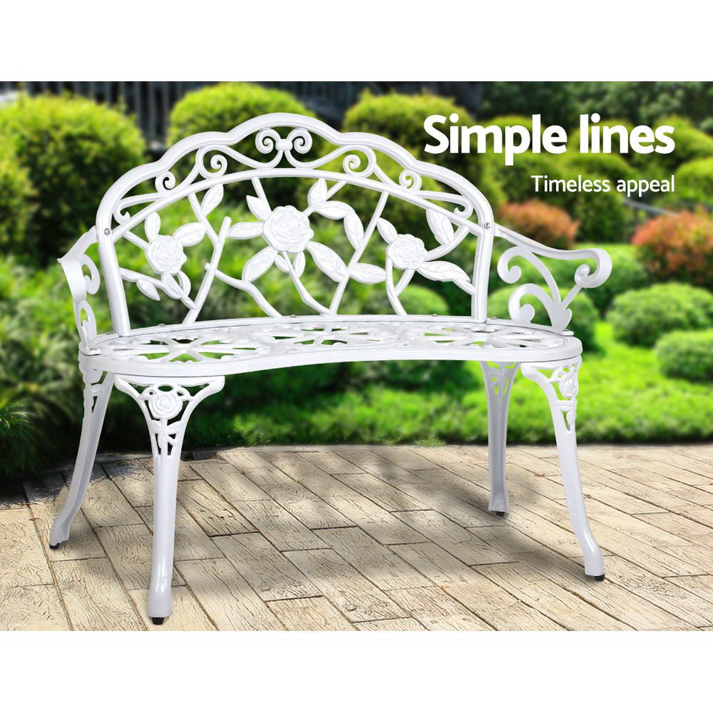 Gardeon Outdoor Garden Bench Seat 100cm Cast Aluminium Outdoor Patio Chair Vintage White