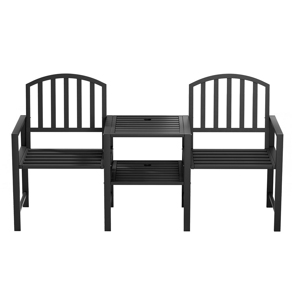 Gardeon Outdoor Garden Bench Seat Loveseat Steel Table Chairs Patio Furniture Black