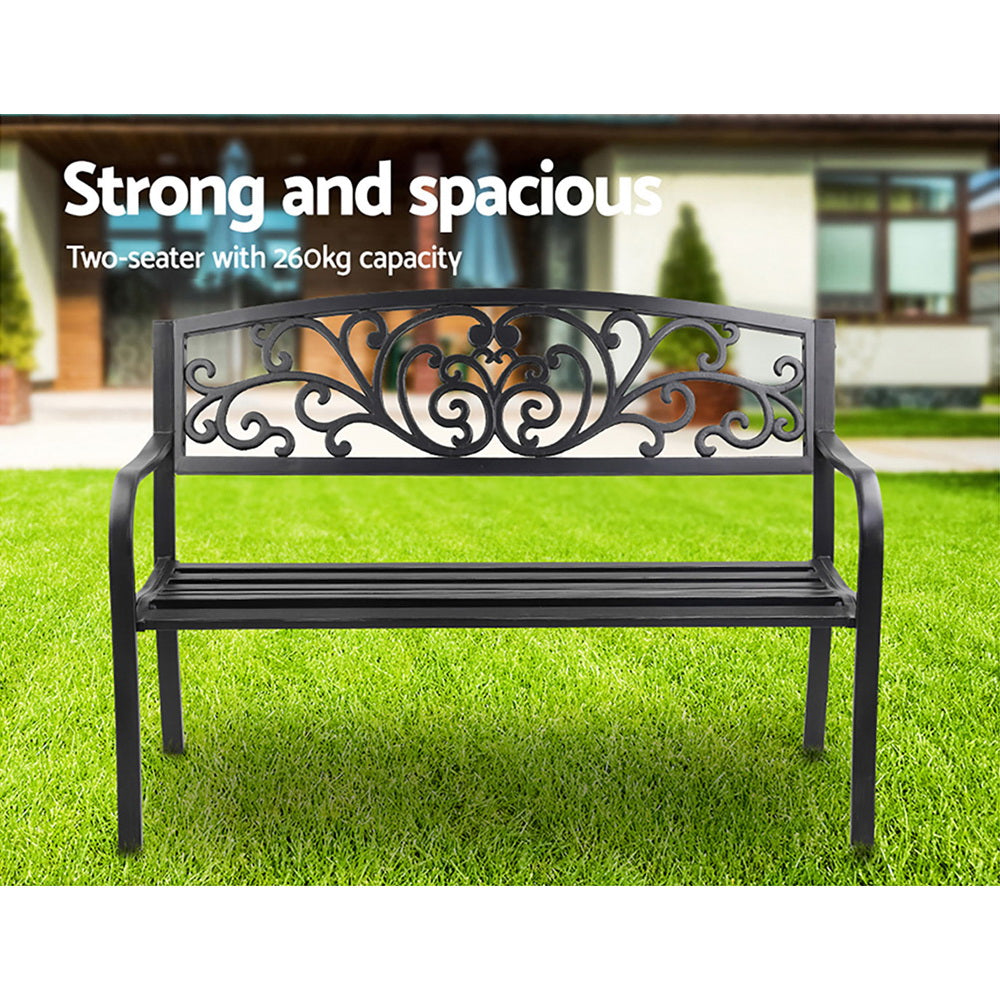 Gardeon Outdoor Garden Bench Seat Steel Outdoor Furniture 3 Seater Park Black