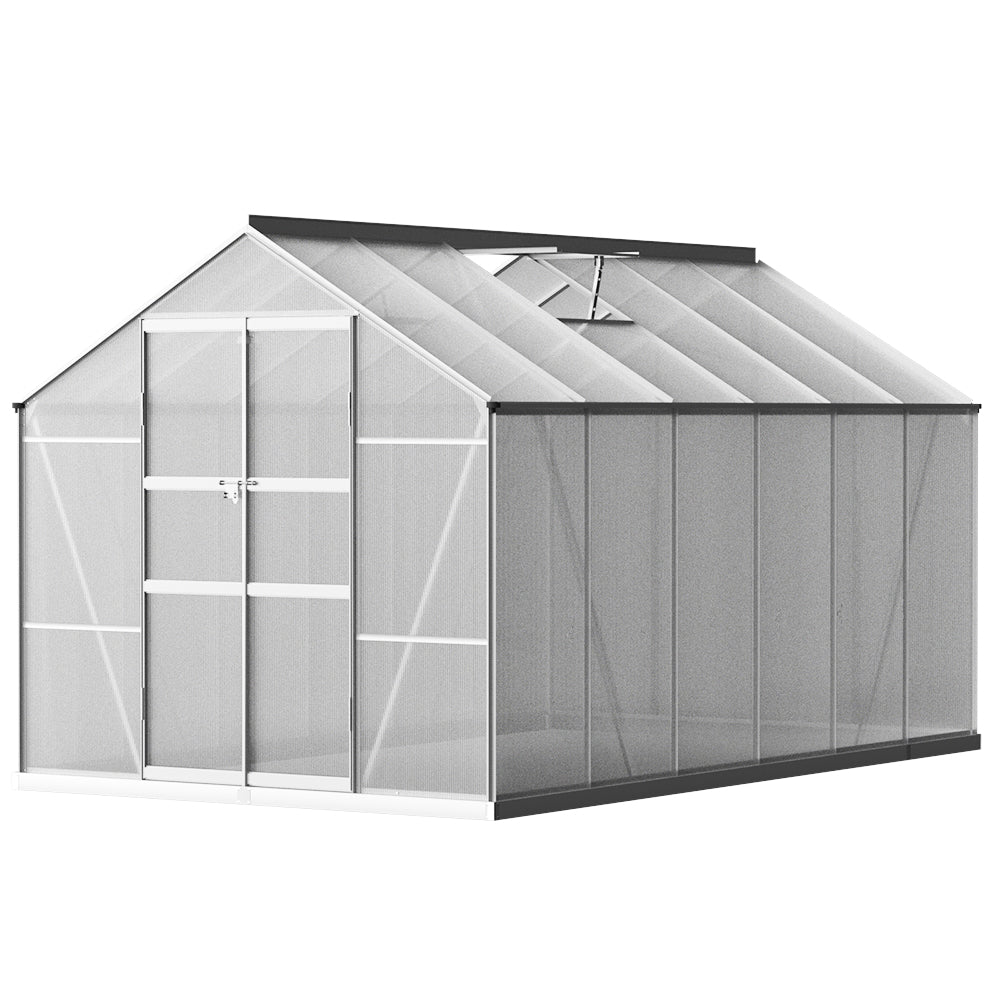 Greenfingers Greenhouse 3.7x2.5x2.26M Double Doors Aluminium Green House Garden Shed