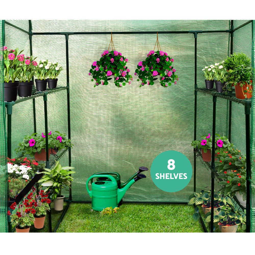 Greenfingers Greenhouse 1.4x1.55x2M Walk in Green House Tunnel Plant Garden Shed 8 Shelves