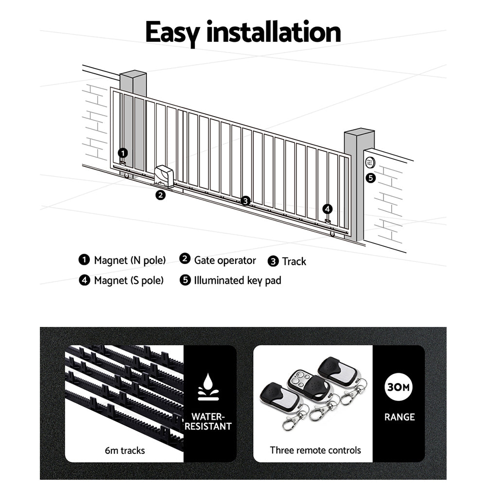 Lockmaster Automatic Sliding Gate Opener Kit 40W Full Solar Electric 6M 600KG