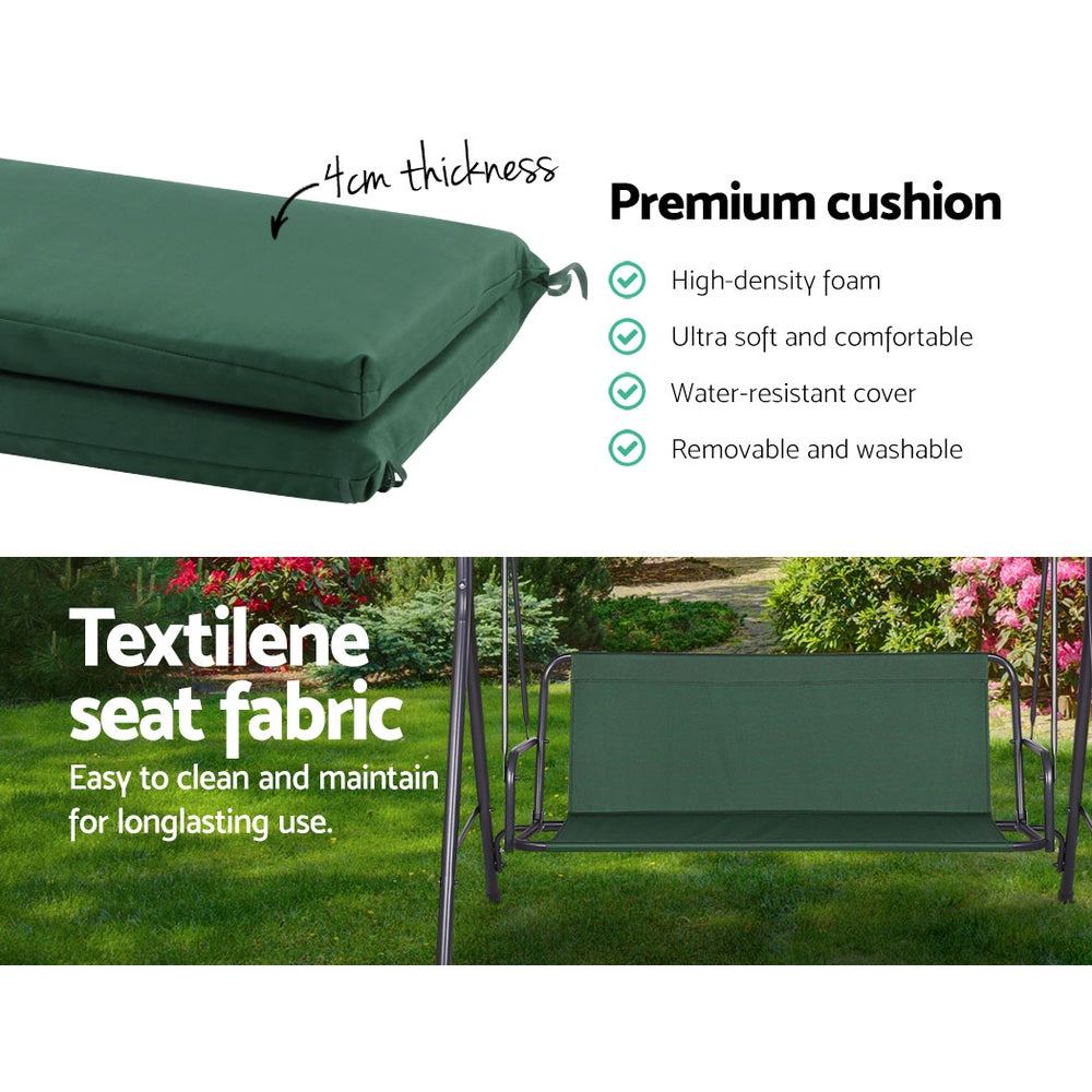 Gardeon Outdoor Swing Chair Garden Bench Furniture Canopy 3 Seater Green