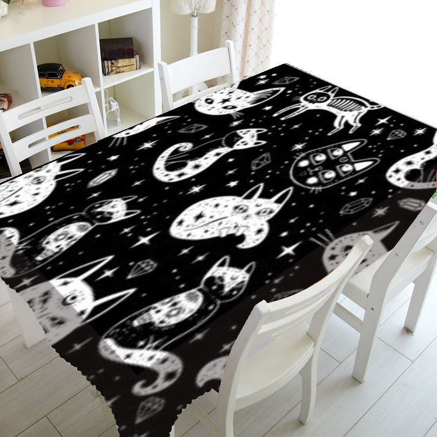 Black table cloth cartoon cats (F)