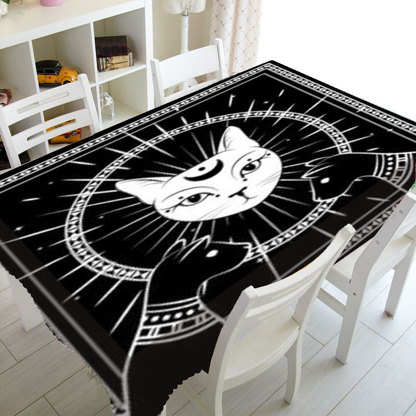 Black table cloth 2 dogs worshipping God cat (E)