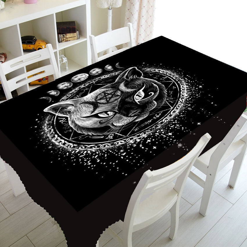 Black table cloth Black cat with pentagram (B)