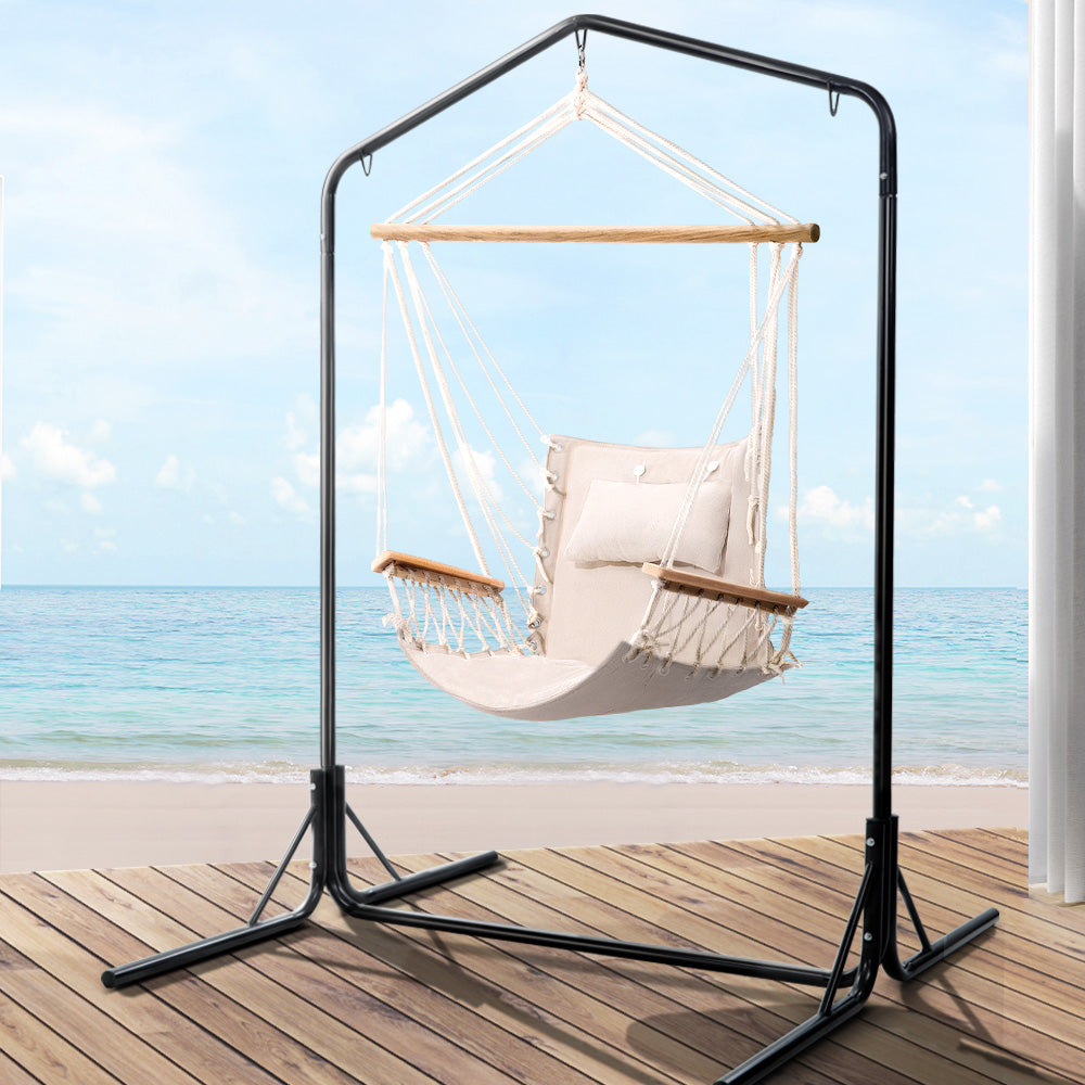 Gardeon Outdoor Hammock Chair with Stand Swing Hanging Hammock Garden Cream